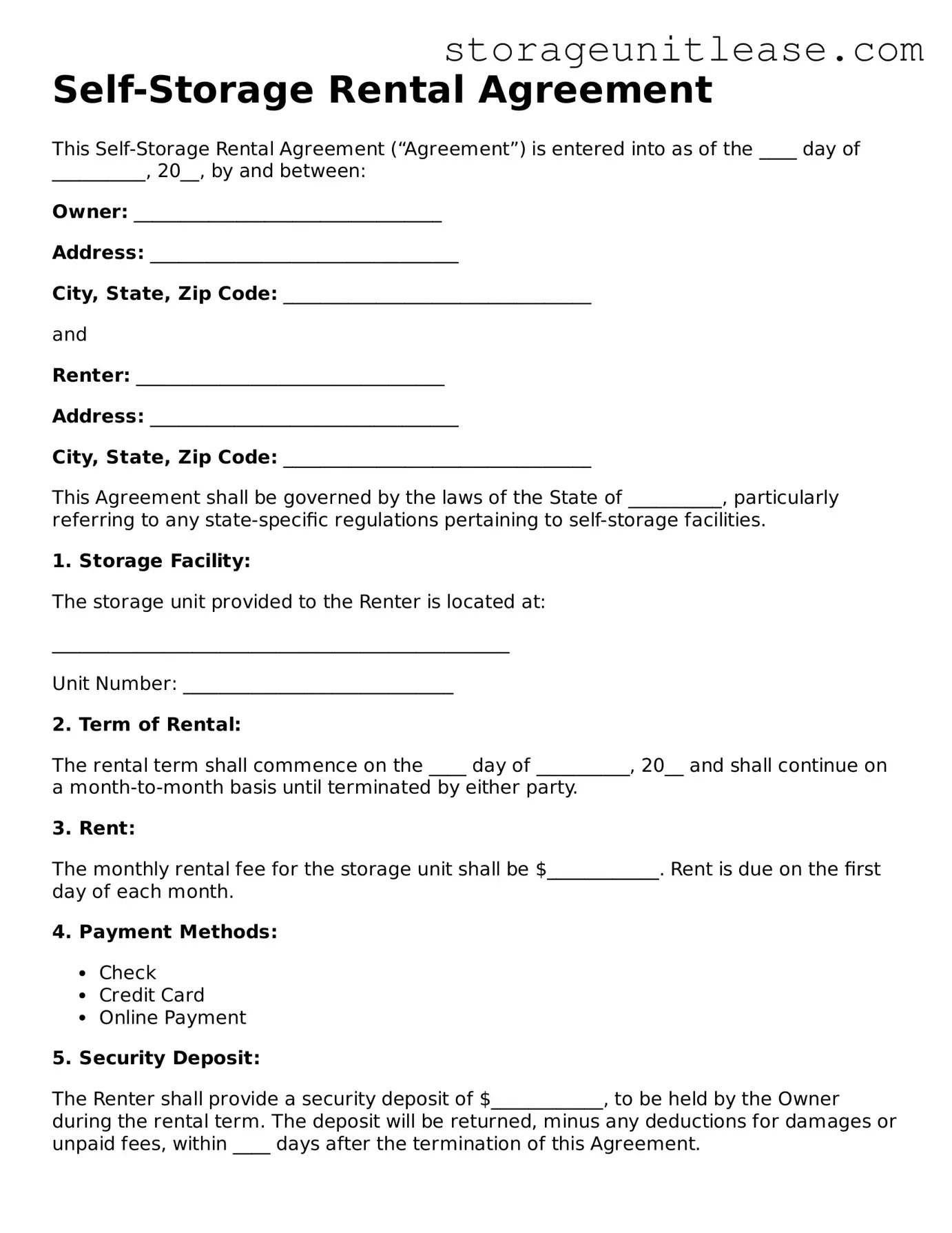 Attorney-Verified Self-Storage Rental Agreement Form